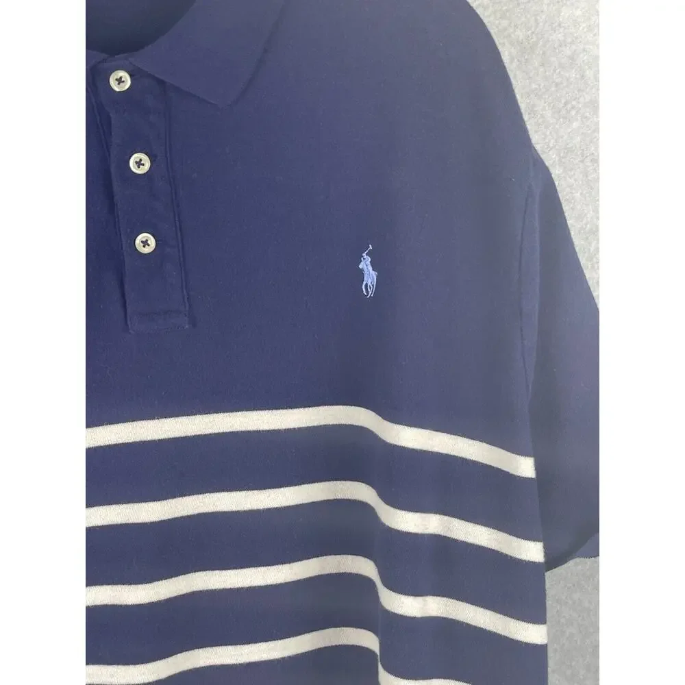 Polo Ralph Lauren Terry Polo Shirt Mens Size 2XL Navy Blue Striped Color Blocked